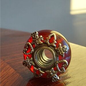 Red Glass Bead with Silver Accents